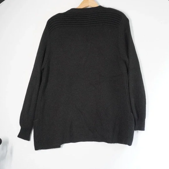 VTG Peruvian Link Alpaca Cardigan Knit Open Front Pockets Black S Cozy Lagenlook